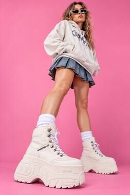Naked Wolfe Spike White Leather Platform Boots Chunky Goth Punk Rave Sneaker 8